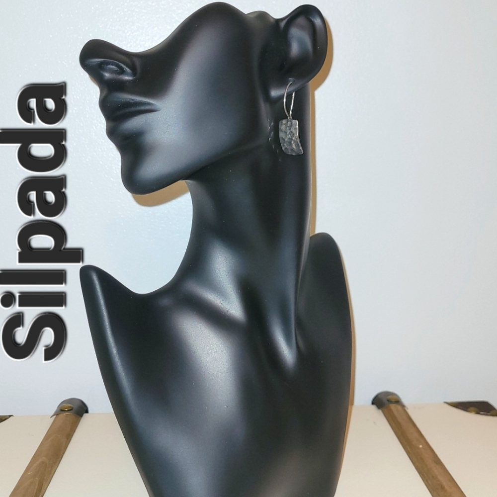 Silpada Vintage Stering Silver Rectangle Hammered French Hook Earrings Retired